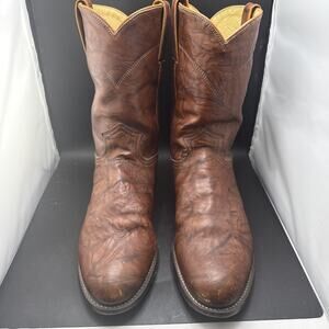 Justin 3163 Men’s Cowboy Boots 10.5 D Brown Deer skin Leather Round Toe USA Made